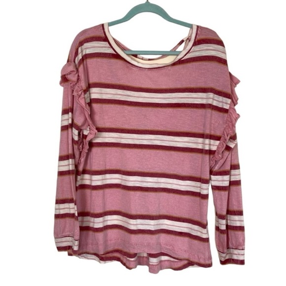 Anthropologie Pilcro Ruffled Open-Back Slouchy Oversized Shoulder Top Striped - Picture 1 of 16